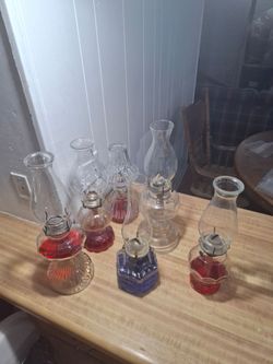 Lot of 7 Glass Oil Lamps