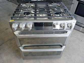 LG Signature stainless steel 5-burner double-oven dual-fuel slide-in range - Free delivery