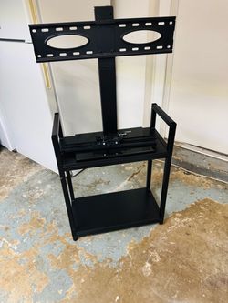 Black Metal TV Floor Stand with Shelves