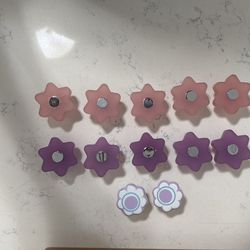 Pink Flower, Drawer Knobs, Purple Flower Door Knobs