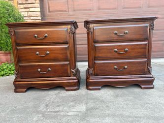 TWO Inlay Cherry Solid Wood 2-drawer nightstands