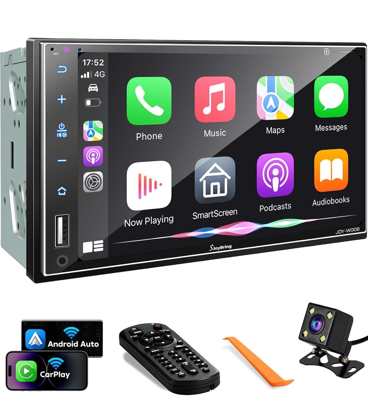 SJoyBring Upgrade Wireless Double Din Car Stereo with Apple CarPlay, Android Auto