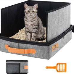 Collapsible Leak-Proof Cat Litter Box with Splash Guard for Car Travel & Road Trips, 17.7"×13.5"×11"