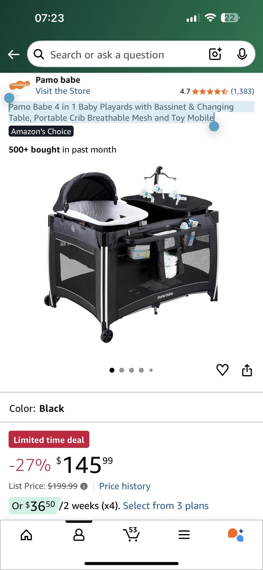 Pamo Babe 4 in 1 Baby Playards with Bassinet & Changing Table, Portable Crib Breathable Mesh and Toy Mobile