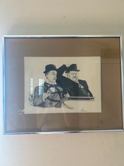 Vintage Laurel and Hardy Signed Sketch – Framed Caricature Art