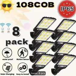 Solar Powered Street Light, 8/6/4/2pcs with Body Motion Sensor, 108COB Reflector LED Security Wall Lamp, with Remote Control, 3 Working Modes, for Gar