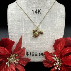 14K Yellow Gold Squirrel Pendant Necklace