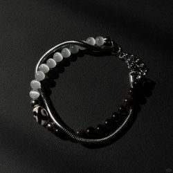 Yuva Vintage | Day Night Symbiosis Silver Obsidian Bracelet