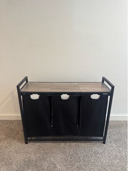 3-Bag Laundry Sorter with Wood Shelf - Rustic Brown/Black (2 Available)