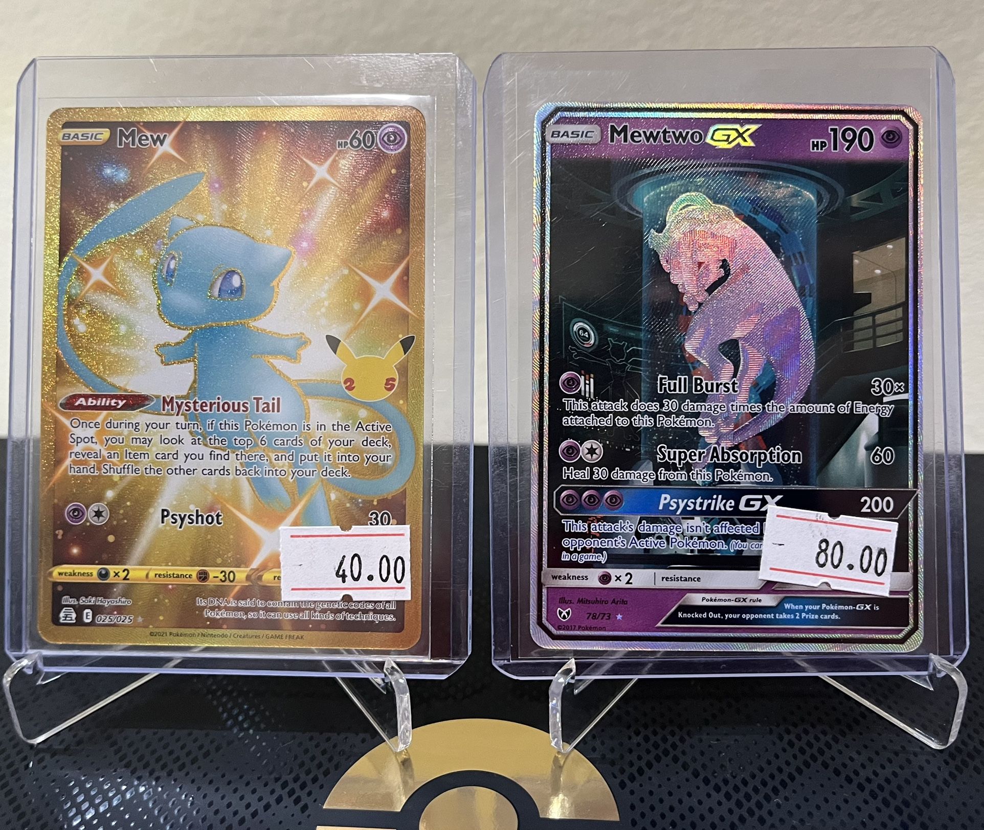 Mewtwo Gx Shining Legends + Celebrations Shiny Mew Full Art Gold Secret Rare Pokemon Trading Cards