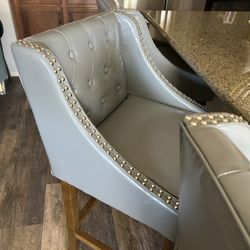 3 Gray Faux, Leather Barstools