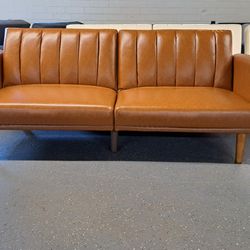 New Modern Futon Sofa Faux Leather Camel See Pictures For Dimensions 