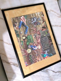 Framed Farm Scene Puzzle Art Print