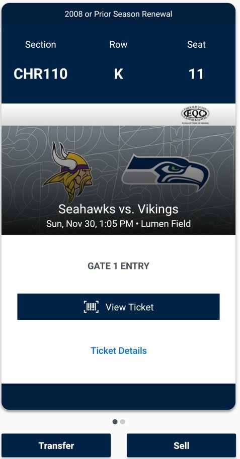 Seattle Seahawks VS Minnesota Vikings CHARTER SEATS