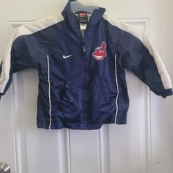 Nike Boys Size 4 Cleveland Indians Blue Lined Windbreaker Jacket 2 pockets. East, west, north