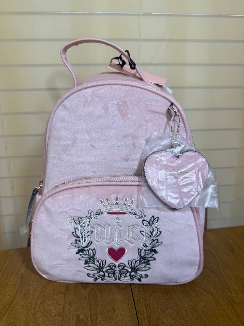 Vintage  Juicy Couture Velour Pink Diamond Heritage Backpack Embroidered Bag