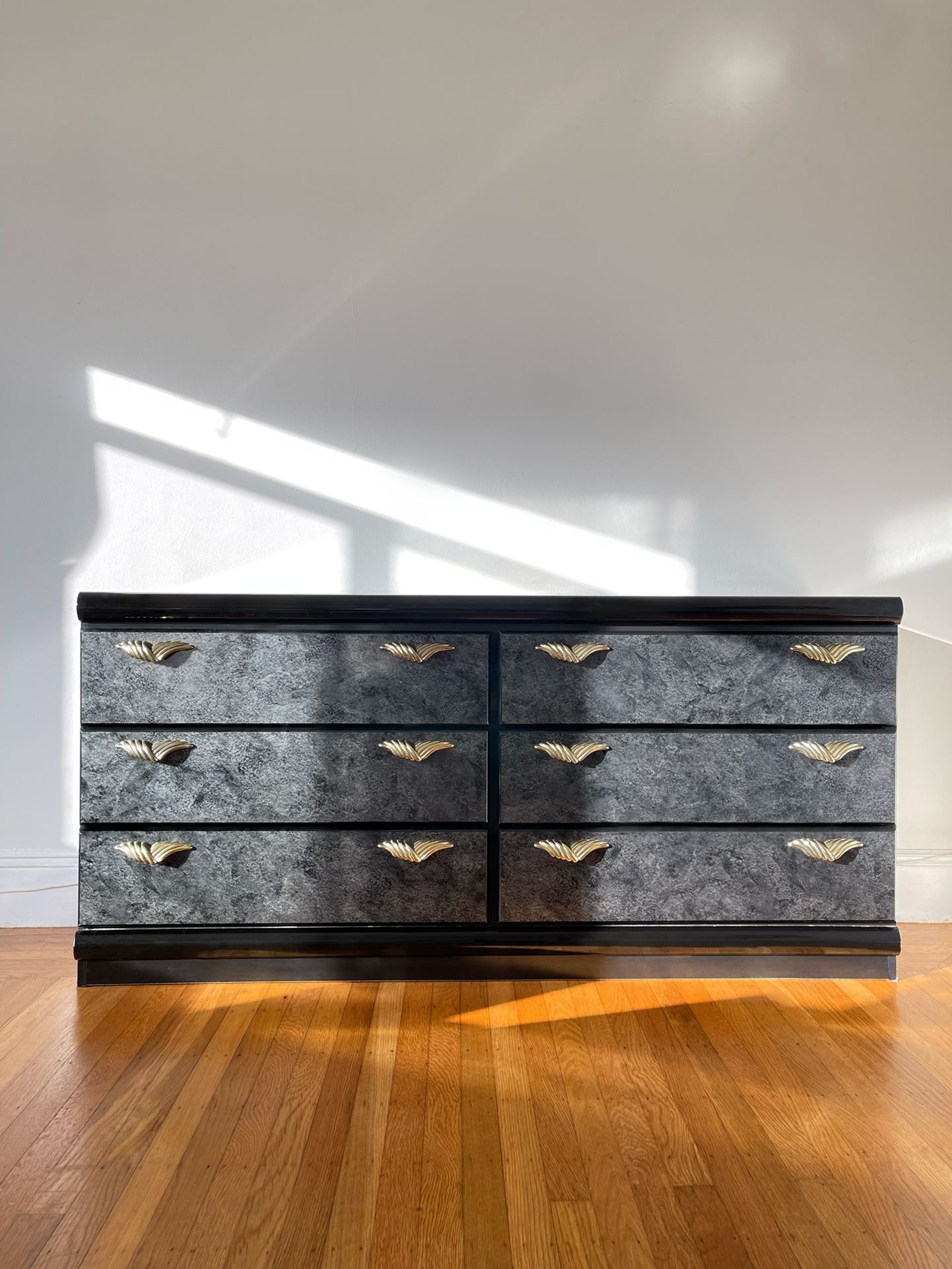 80s Lacquer Laminate Faux Marbled Dresser 
