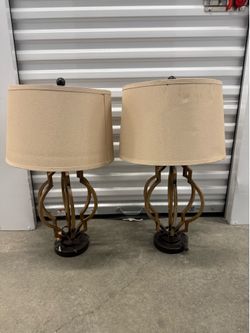 Matching Table Lamps - Bronze Finish with Beige Shades (Set of 2)