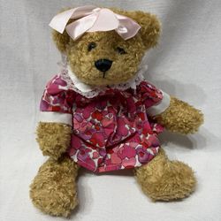 DEVA KIDZ 2002 Brown  Plush Teddy Bear With Heart Dress & Pink Bow Valentine’s 