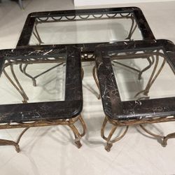 Coffee Table and Side Tables Marble with Glass Top
