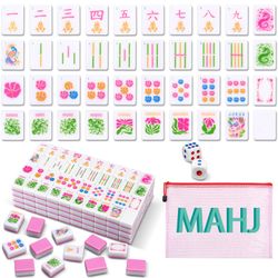 Soulchen Kaleidoscope Mahjong Tile Set 160 Mahjong Tiles 1.2'' Pink American Mahjongs Tile Set with Mahjongs Bag