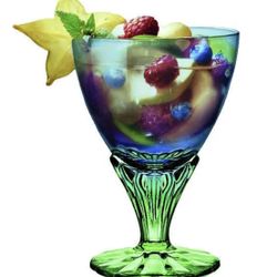 Set of (6) Gorgeous Bormioli Rocco Bahia blue and green footed goblet, often referred to as "mermaid glass" due to its distinctive color transition fr