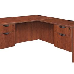 L-shaped Wood Office L-desk With Return, Drawers Cherry 