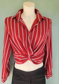 LADIES BLOUSE Red w/white black Stripes