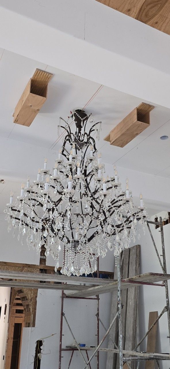 19th C Iron Chandelier With Pendants And Candles