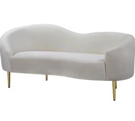 Meridian Furniture Ritz Collection Modern | Contemporary Velvet Upholstered Loveseat with Sturdy Metal Legs in Rich Gold Finish, Cream, 67" W x 31.75"