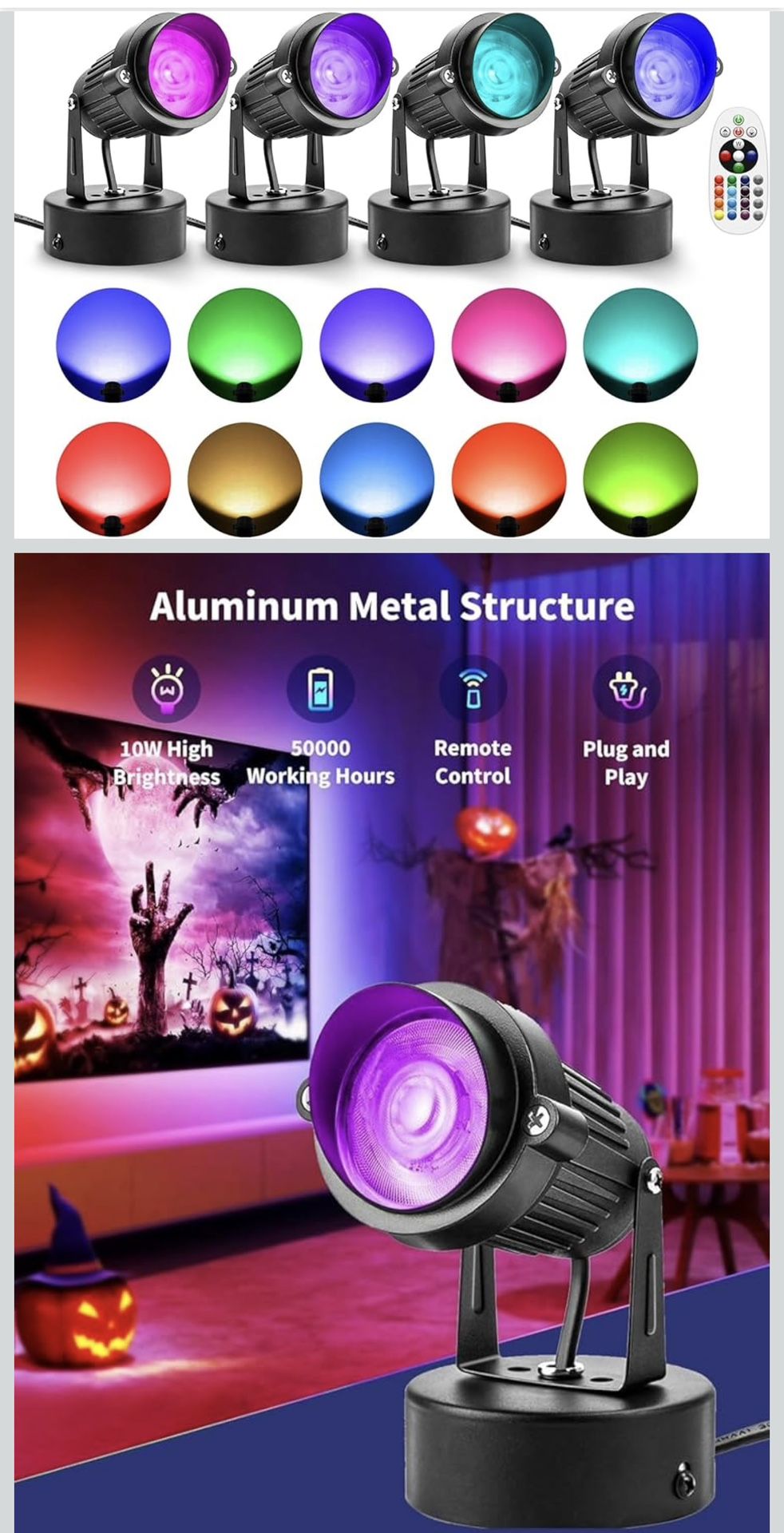 ZUCKEO LED Spot Lights Indoor RGB Up Lights with Remote, 120V 10W Uplighting Indoor Spotlight Plug in, 4.92FT Code Accent Flood Light Color Changing L