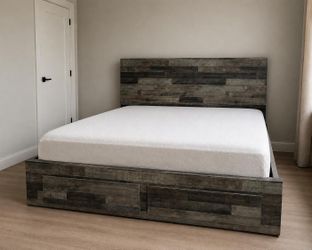 Rustic Wood Platform Bed Frame with Storage