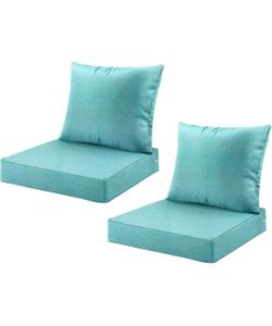 New! Set of 2  Deep Seat Patio Cushion Waterproof Seat & Back Pads,Sea Green High-resilience foam filling with waterproof outer cover, complete replac
