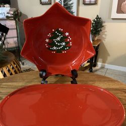 Vintage 80’s Waechtersbach Red Star Candy Bowl & Cookie Platter - Germany