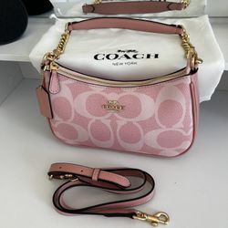Powder Pink Coach Terri Shoulder Bag Signature Canvas