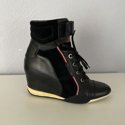 Bally Wedge Sneakers / Black Leather & Suede / 8.5(39)