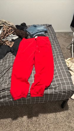 Calvin Klein Bright Red Fleece Drawstring Jogger Sweatpants.