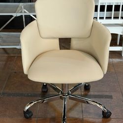 Modern Mid-Back Swivel Home Office Chair with Wheels, Dressing Chair, Adjustable Height Leather Computer Tilt Armrest Office Chair, Rocking Style for 