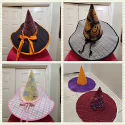Halloween Witch fabric hats.  Various patterns/designs.  $25 each