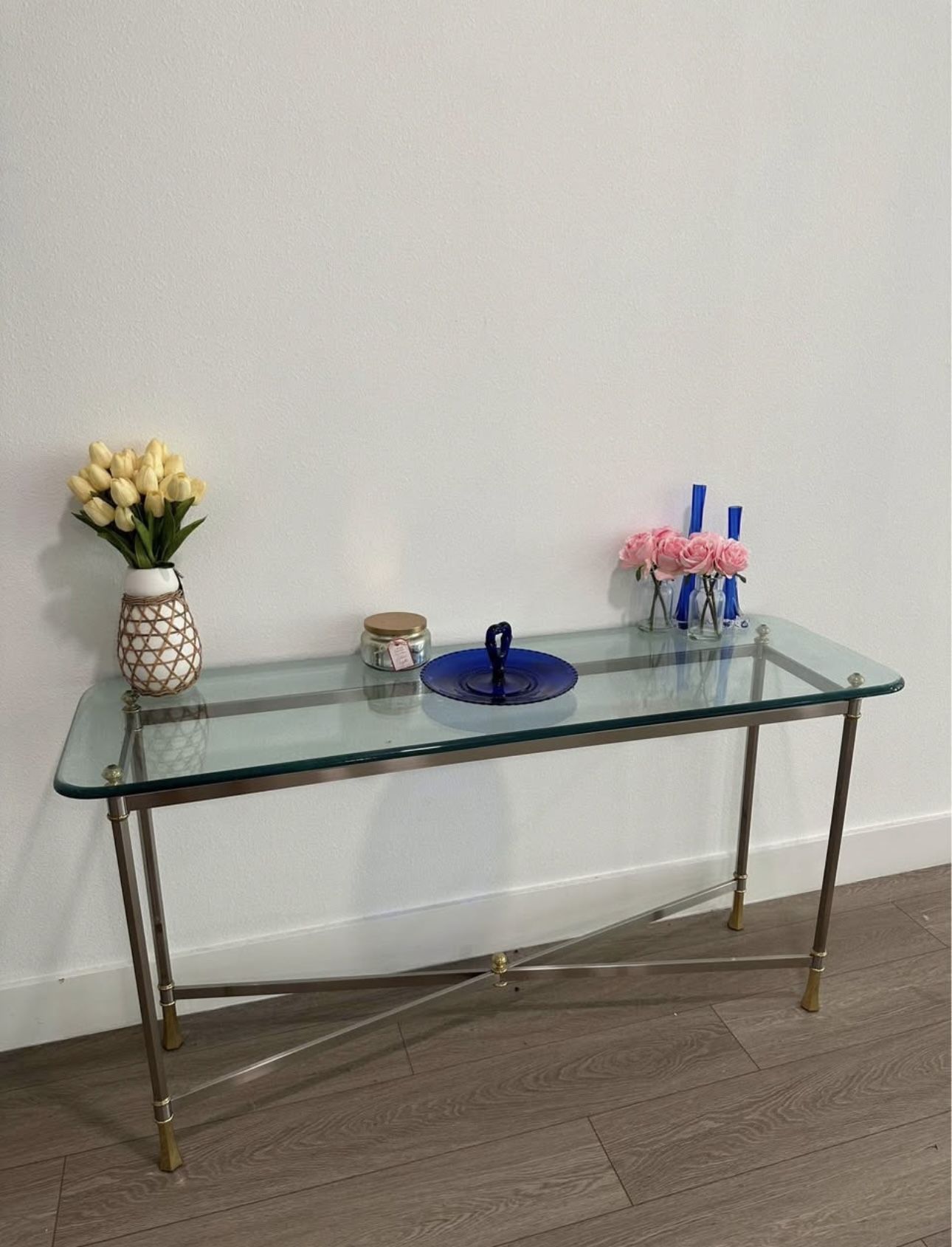 Console Table Chrome And Brass Glass Too