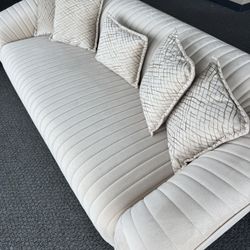 Elegant Curved Sofa & Matching Accent Chair - Brand New