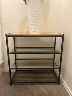 Modern Industrial 3-Tier Shoe Rack / Shelf with Faux Plant