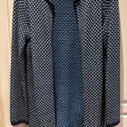Ann Taylor Size M blue black white open cardigan long sweater