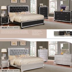 Bedroom set 4pc Queen including  Q Bed Frame Dresser Mirror one Nightstand  Not including mattress and box spring 