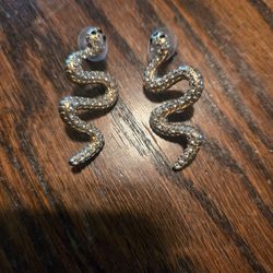 Vintage Costume Snake Design Diamond Studs Pierce Earrings