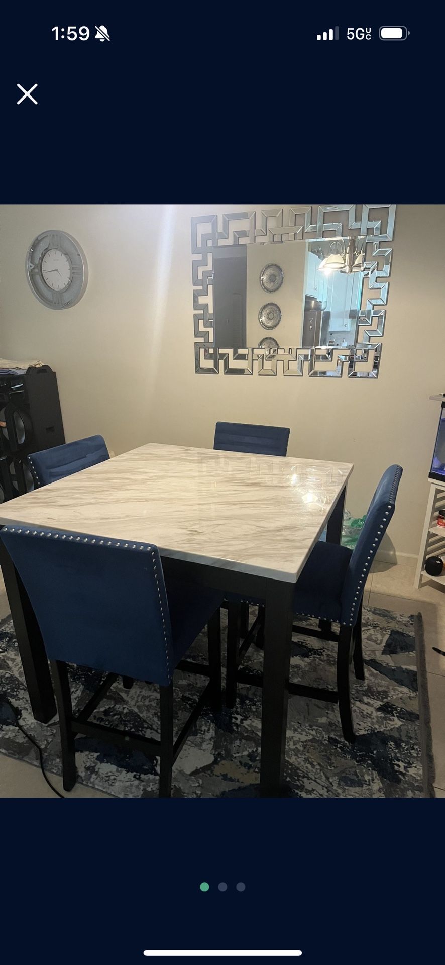 badcock furniture table blue and silver