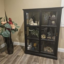 REDUCED! Multi-purpose IKEA Black Wood Cabinet with Sliding Glass Doors