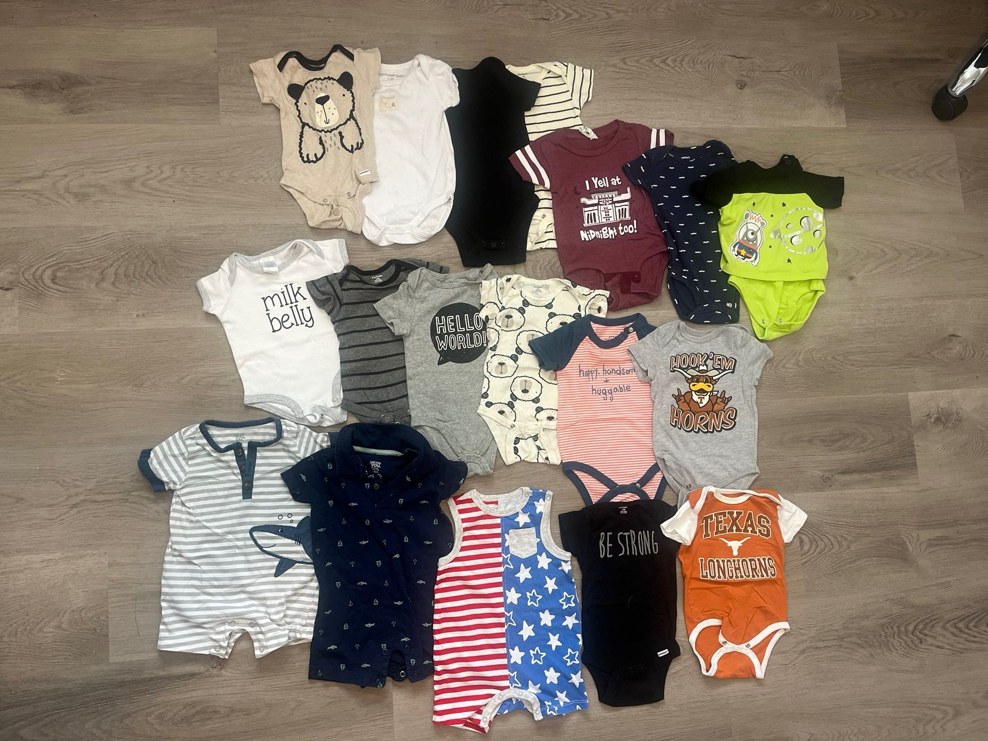 3–6M Baby Boy Clothing Bundle (21 Pieces) | Burt’s Bees, Gerber, Cat & Jack, Carters | 4th Of July Outfit