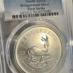 1 Oz Fine Silver Round - 2019 South African Krugerrand First Strike PCGS MS70 Slabbed