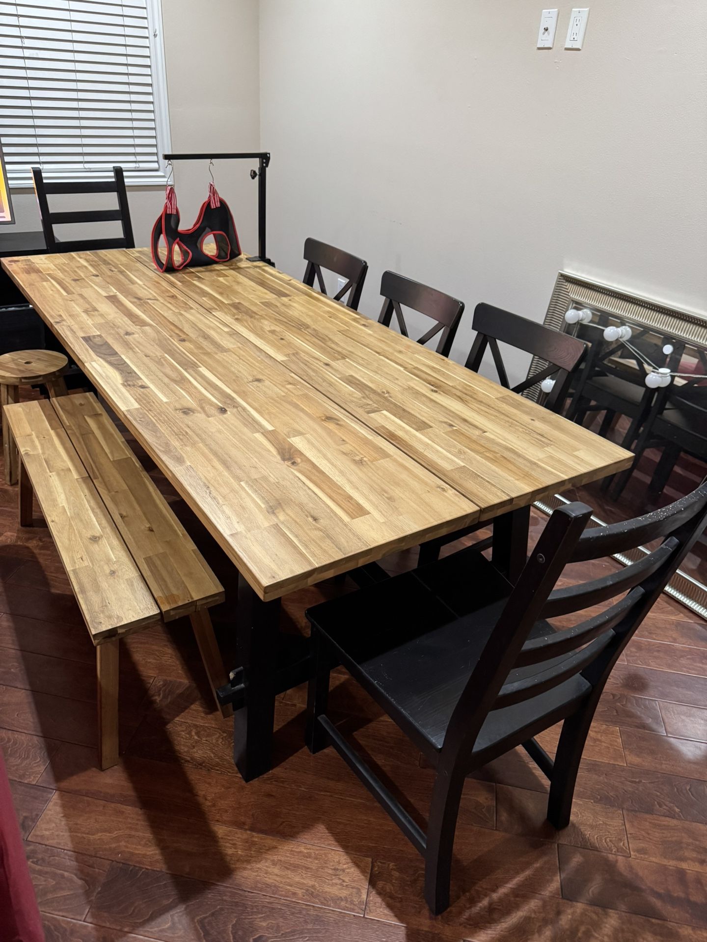 Wood Dining Table 8 Seater With Chairs And Bench And Stool